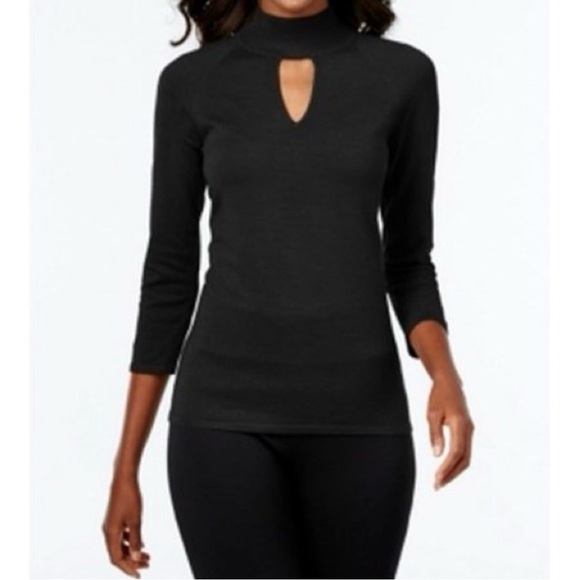 INC International Concepts Black Keyhole Blouse - Picture 1 of 3